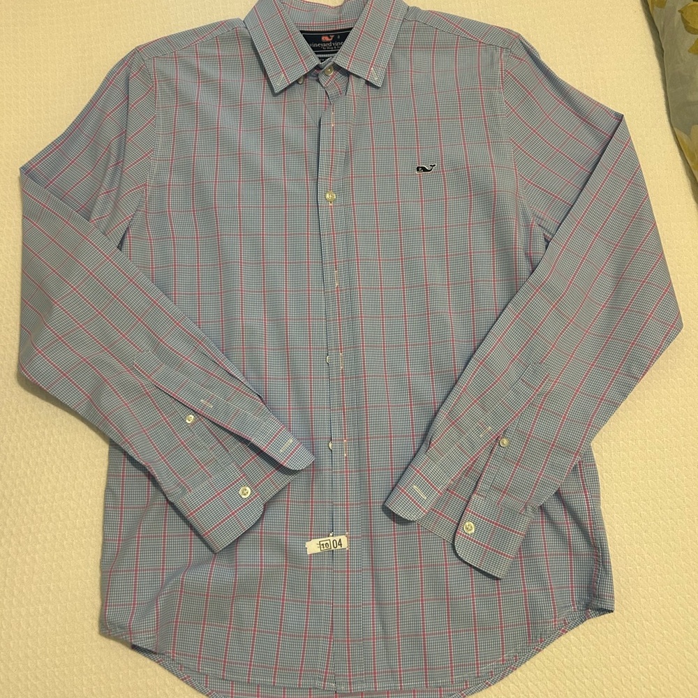 Vineyard Vines Blue and Pink Plaid Button Down Shirt